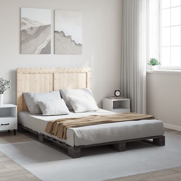 vidaXL Massivholzbett mit Kopfteil Grau 140x200 cm Kiefer 3281546