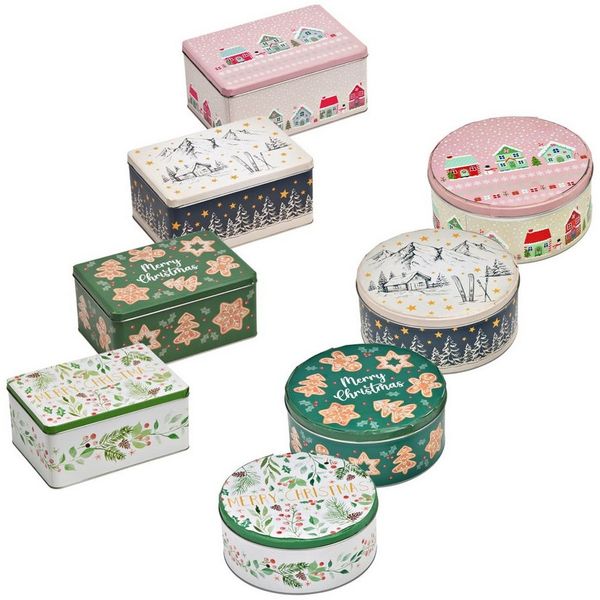 matches21 HOME & HOBBY Vorratsdose Große Metall Plätzchendosen Merry Christmas Spruch grün im 3er Set, Metall, (3-tlg), Runde Weihnachten Blech Vorratsdosen als Keks-Dosen in 19, 17, 14 cm