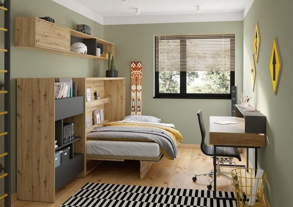 Compleo Schrankbett Horizontal Wandklappbett Lenart Bed Concept Schrankklappbett (mit LED) Ideal für kleine Räume