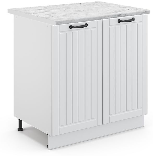 Spülenunterschrank Fame-Line Weiß Landhaus 80 cm mit Regal, AP Marmor Vicco