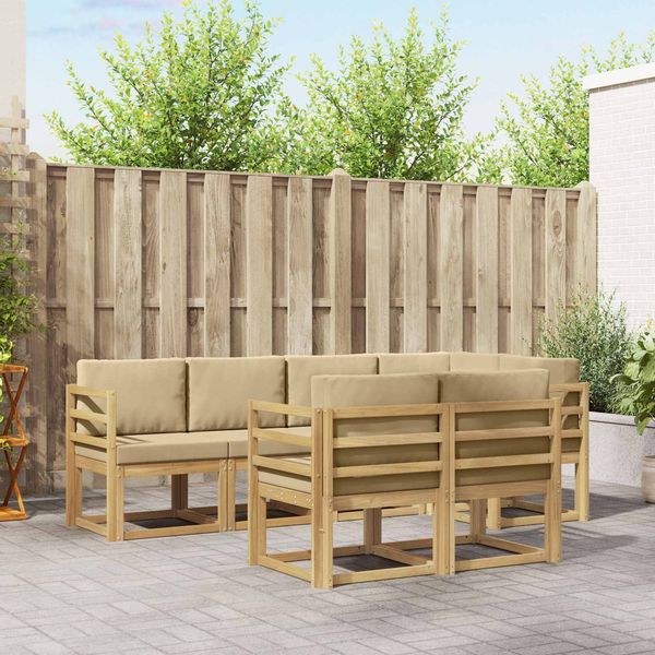 vidaXL Outdoor-Sofagarnitur mit Kissen 7 pcs Weiß und Beige Polyester 3387757