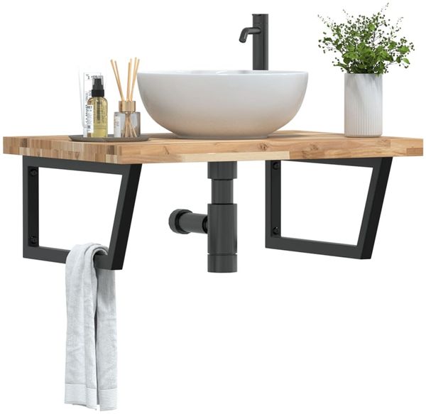 vidaXL Waschbeckenregal Wandmontage Stahl und Akazienholz 3302907