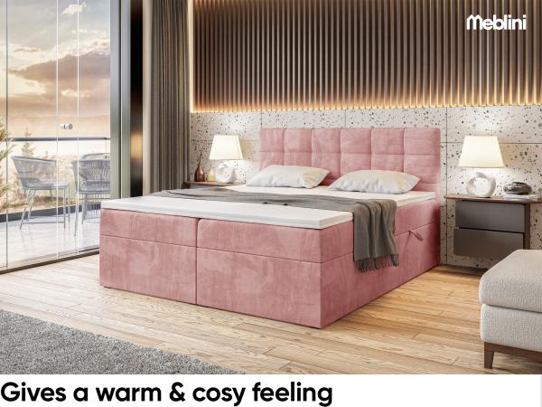 MEBLINI Boxspringbett TAPO 1 140x200 cm mit Bettkasten - H3/Rosa Samt Polsterbett - Doppelbett mit Topper & Taschenfederkern-Matratze Bild 4