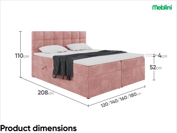 MEBLINI Boxspringbett TAPO 1 140x200 cm mit Bettkasten - H3/Rosa Samt Polsterbett - Doppelbett mit Topper & Taschenfederkern-Matratze Bild 7
