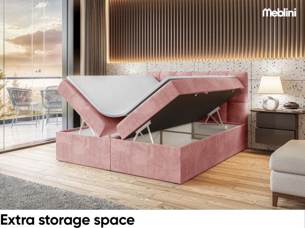 MEBLINI Boxspringbett TAPO 1 140x200 cm mit Bettkasten - H3/Rosa Samt Polsterbett - Doppelbett mit Topper & Taschenfederkern-Matratze Bild 5