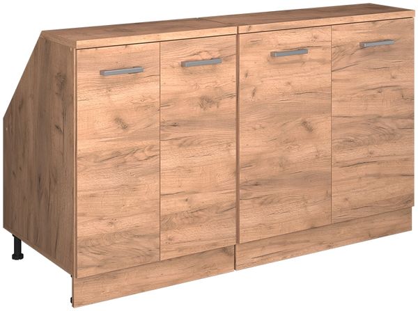 Küchenschrank für Dachschrägen R-Line Goldkraft Eiche 140 cm 2er Set Schrankkorpuss 60 cm Tiefe Vicco