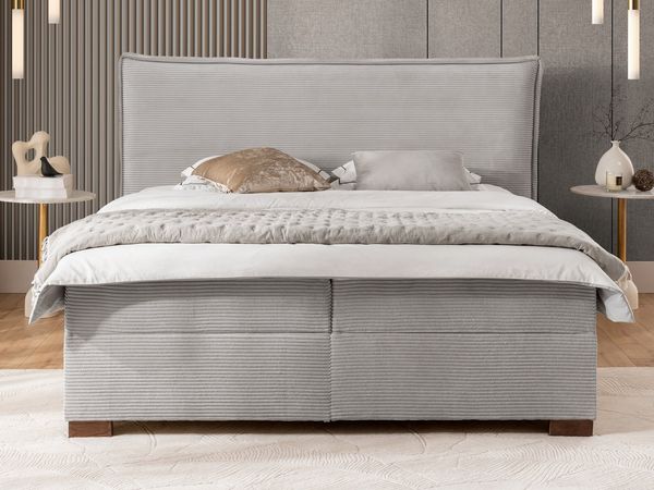 S-Style Möbel Boxspringbett Lovetti mit Topper und Bettkästen aus Cord, Massivholz Füße