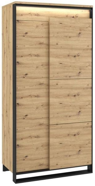 Beautysofa Kleiderschrank Quant (Holzschrank mit LED-Beleuchtung, große moderne Schrank in Loft Stil) inklusive 5 Regale, 2 Scharniertüren, 1 Kleiderstange