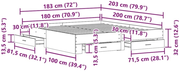 vidaXL Bettrahmen Artisan-Eiche 180 x 200 cm Holzwerkstoff 3333961 Bild 10