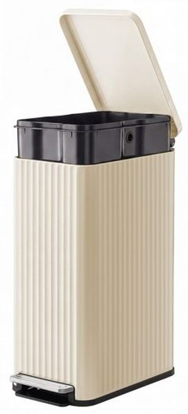 SONGMICS Mülleimer Küche 50 L, Tretmülleimer mit Softclose-Deckel, herausnehmbarer Inneneimer, Stahl, 15 Müllbeutel, creme