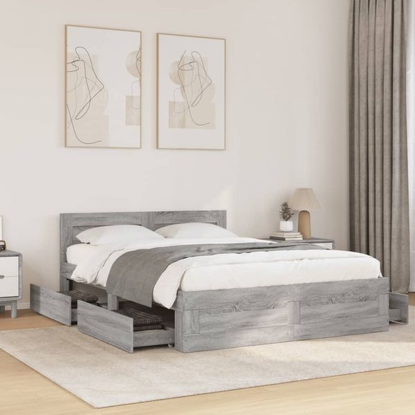 vidaXL Bettgestell mit Kopfteil Grau Sonoma 120x200 cm Holzwerkstoff 3295574