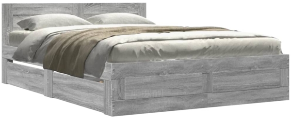 vidaXL Bettgestell mit Kopfteil Grau Sonoma 120x200 cm Holzwerkstoff 3295574