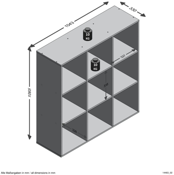 FMD Möbel - MEGA 5 - Raumteiler-Regal - melaminharzbeschichtete Spanplatte - Eiche Nb - 104,5 x 108,5 x 33cm Bild 5