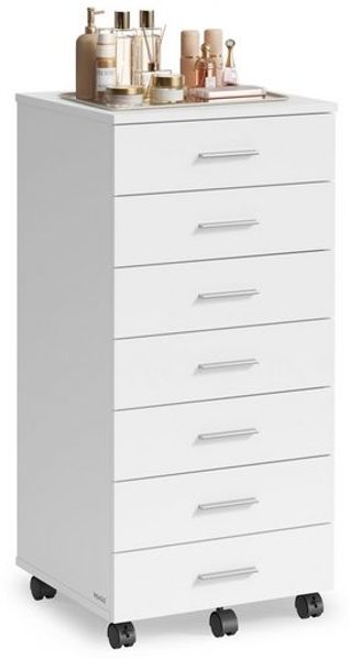 VASAGLE Rollcontainer, Aktenschrank, Schubladenschrank, Druckerständer, 7 Schubladen, mit werkzeuglosen Gleitschienen, weiß
