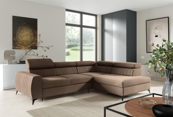 Ecksofa Schlafsofa Sofa TORONTO Stoff Element Schokobraun Ottomane Rechts