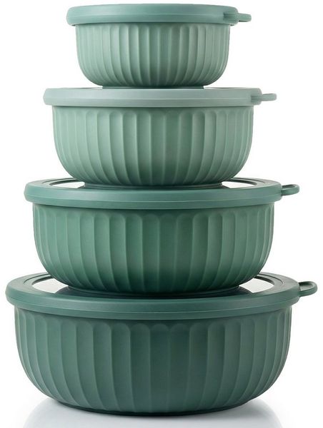 Arendo Salatschüssel 4er Schüssel Set mit Deckel, 0,38 bis 2,4 Liter, Rührschüssel, Kunststoff, (Set, 4-tlg), auslaufsicher, stapelbar, Spülmaschinen & Mikrowellen geeignet