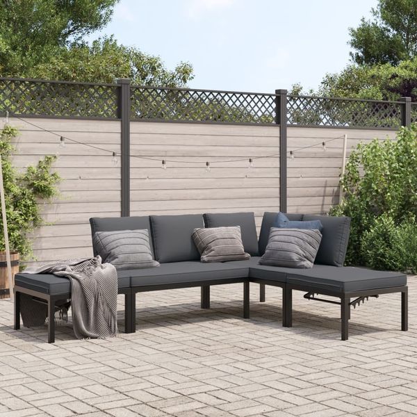 vidaXL 4-tlg. Garten-Sofagarnitur mit Kissen Schwarz Aluminium 3283692