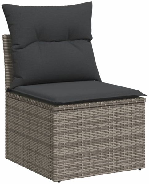 vidaXL Gartensofa ohne Armlehnen mit Kissen Grau Poly Rattan 366112