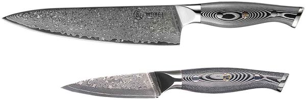 Elegantes Damast Messer Set Edelstahl – Kochmesser Obstmesser - extra scharf