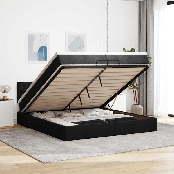vidaXL Ottoman-Bett mit Matratzen & LEDs Schwarz 200x200 cm Stoff 3312418