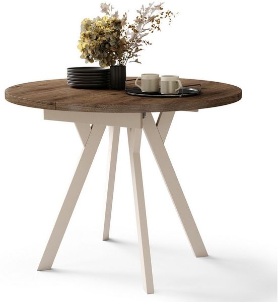 designimpex Esstisch Design Esstisch Almo ausziehbar rund Esszimmer Tisch 90x77 cm, Esstisch, Esszimmertisch, Tisch, Ausziehtisch, Küchentisch, Esszimmer