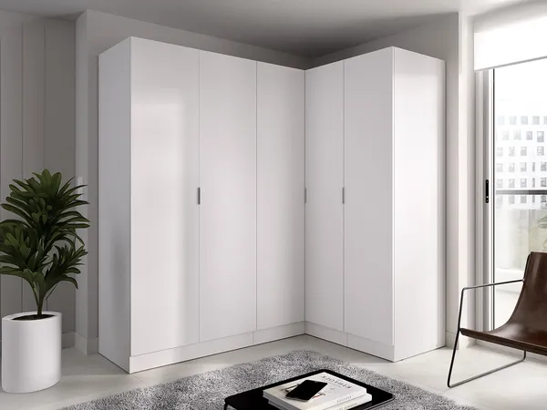 Vente-unique - LISTOWEL Wardrobe and walk-in wardrobe Holz, Platte Weiß - B 132 cm x H 184 cm x L 173 cm