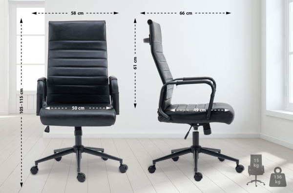 CLP Bürostuhl Kolumbus Echtleder höhenverstellbar und drehbar,schwarz/schwarz Bild 2