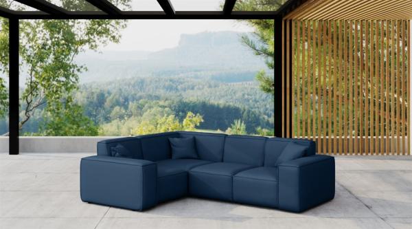 Garten Ecksofa SUMMER wetterfester Stoff NXL Dunkelblau kurzer Schenkel Links