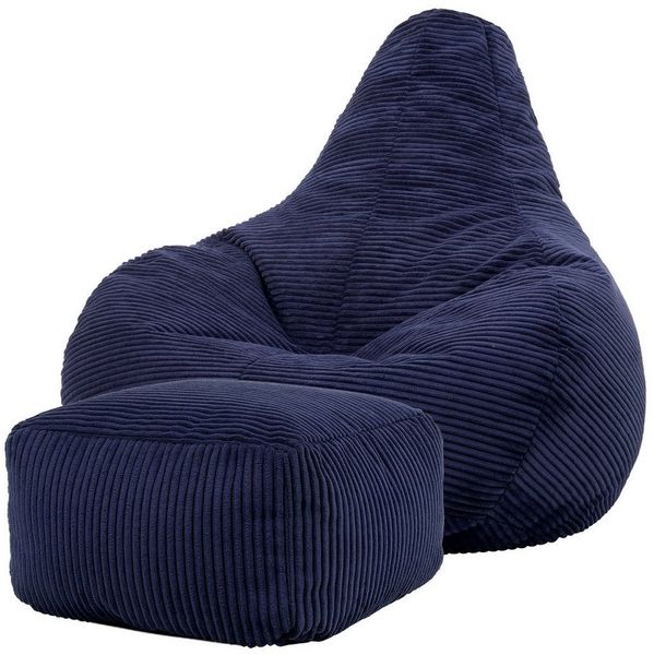 icon Sitzsack Sessel mit Rückenlehne aus Cord „Dalton“ mit Hocker (Spar-Set, 1 x Sitzsack, 1 x Fußhocker), Sitzsack XXL, Gaming Sitzsack, Made in Germany, Erwachsene & Kinder