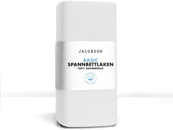 Jacobson Jersey Spannbettlaken Spannbetttuch Baumwolle Bettlaken (Topper 180-200x200 cm, Weiss)