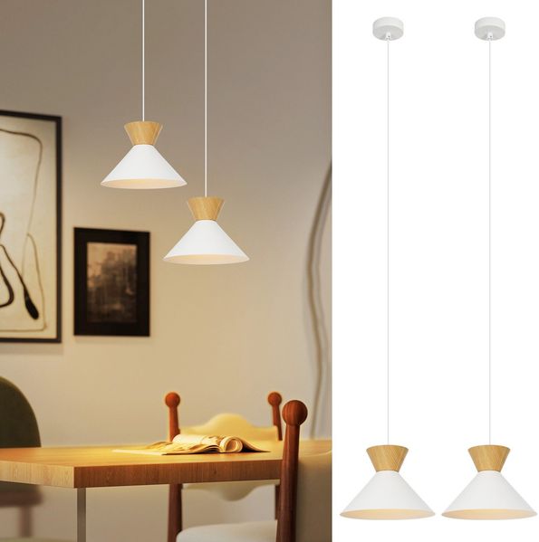 ZMH Pendelleuchte Modern Esszimmer Hängelampe: 2 x Esstischlampe Weiß Ø25cm E27 Metall Hängeleuchte Schlafzimmer Retro Hängend Esszimmerlampe Innen Pendellampe für Küche Wohnzimmer Flur Bar Resturant