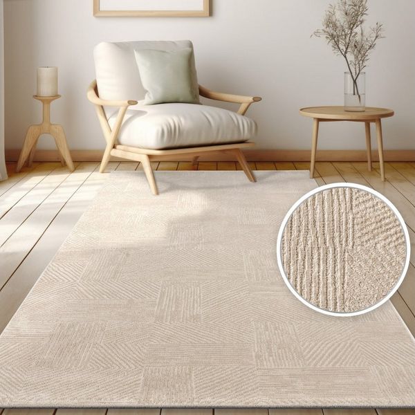 KADIMA DESIGN Teppich Unifarben Wohnzimmer schmutzabweisend Teppich Kurzflor, Läufer, Höhe: 13 mm, Florhöhe: 9 mm, Polypropylen, Polyester, Läufer, 80x150, Beige