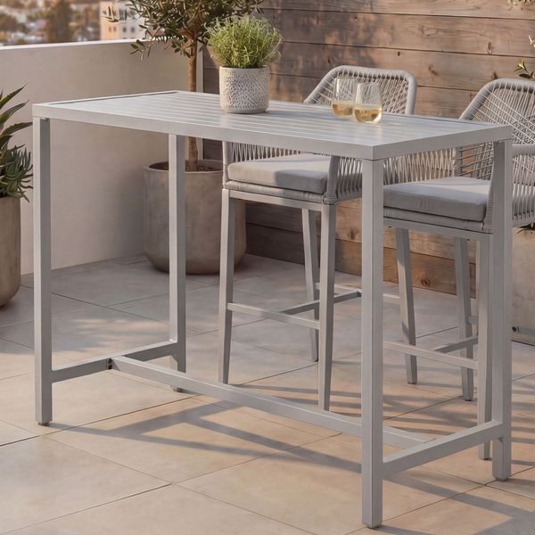 Stehtisch HWC-P91, Gartentisch Bartisch Tisch, Outdoor Metall 105x130x65cm ~ hellgrau