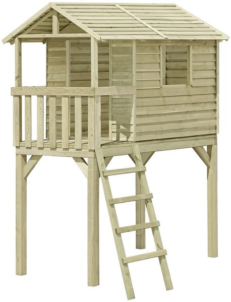 Stelzenhaus SMART Benny - Rutschenfarbe: Hellblau - ohne Sandkasten - Maße: 340 x 240 x 300 cm - Material: Kiefernholz