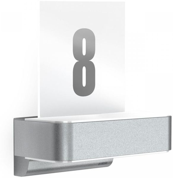 Steinel LED-Außenwandleuchte L 820 SC silber, 160°-Hochfrequenzsensor, Bluetooth, einstellbar per App, 9,8 W, 679 lm, inkl. Hausnummernbogen, 3000 K warmweiß