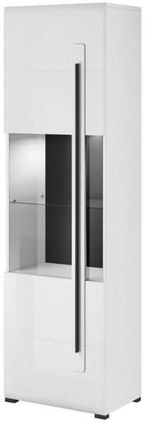 Lomadox Wohnwand TURDA-83, (3-St, Couchtisch Highboard Lowboard Sideboard Vitrine Wandregal), weiß Hochglanz Metallgriffe schwarz LED Beleuchtung modern