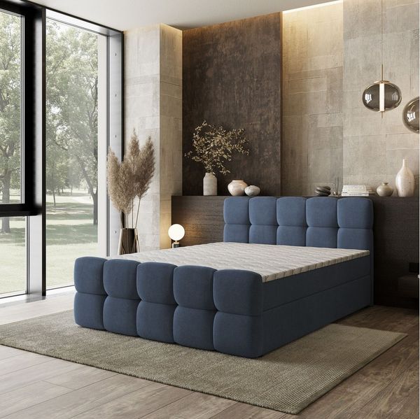 Masseno Boxbett BRUME 160x200 cm mit Bonell Matratze und Topper, Doppelbett, Polsterbett mit Kopfteil, Boxspringbett