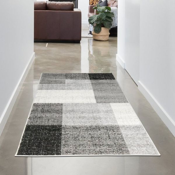 Carpetia Teppich Modern abstrakter Designerteppich mit Quadraten in creme anthrazit, rechteckig, Höhe: 9 mm