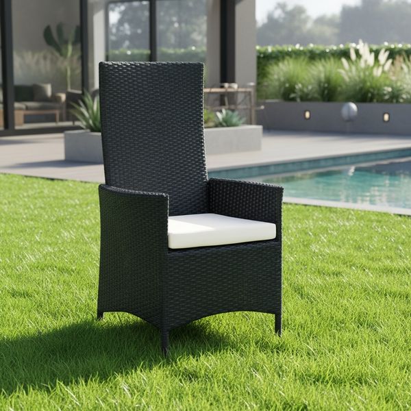 Garten hochlehner Sessel + Kissen Stuhl Balkon Sitzmöbel Rattansessel schwarz