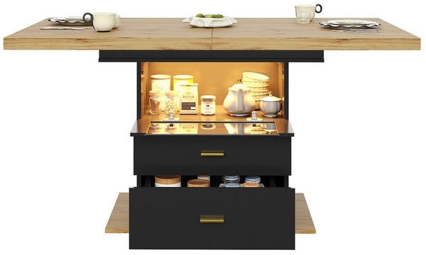 REDOM Esstisch Flexibler Kompakter Küchentisch (mit LED-Beleuchtung, aus Holz mit Holzmaserung, erweiterbar auf 140 cm, für 6 Personen, ideal für Wohnzimmer & Esszimmer, 1-St, 110-140×80 cm)