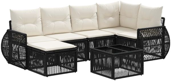 vidaXL Gartensofa-set 7 pcs Schwarz und Cremeweiß Poly-Rattan 3435487