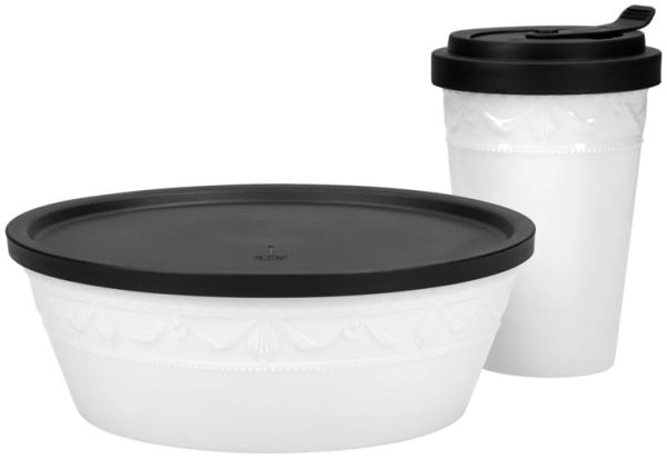 KPM Berlin Kurland Kpm To Go Box & Becher-Set Weiß Mit Deckel Schwarz
