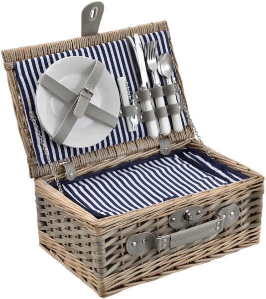 Picknickkorb mit Besteck-Set für 2 Personen Blau/Weiß casa. pro