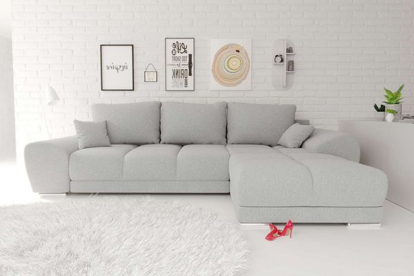 99rooms Antalya Ecksofa Strukturstoff NEVE Hellgrau Rechts mit Schlaffunktion
