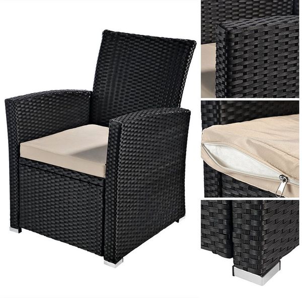 Melko Gartensessel Rattansessel Sessel Schwarz Rattan Gartenmöbel Gartensessel (Stück), Höhenverstellbar