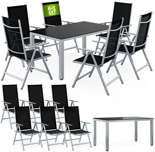 CASARIA® Aluminium Sitzgruppe Bern 6+1 Verstellbare Hochlehner Silber