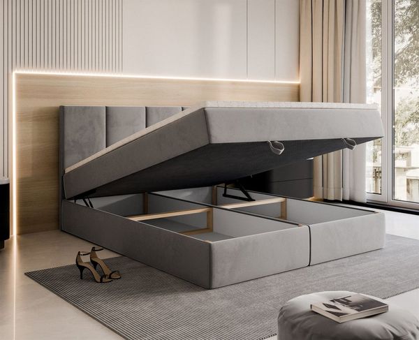 Lookway Boxspringbett ELZA – Komfortables und modernes Polsterbett für jedes Schlafzimmer (mit Bettkasten und Matratze), komfortabel gepolstertes, hohes Kopfteil