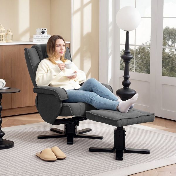 HOMCOM Relaxsessel mit Hocker Fernsehsessel mit Verstellbar Rückenlehne (Relaxsessel mit Hocker, 2-St, TV-Sessel), mit Samtoptik für Wohnzimmer, Dunkelgrau