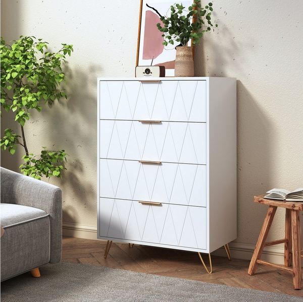 Furnishings Home Schubkastenkommode 4-Schubladen Hochschrank schmales Sideboard (1 St), Gilt für Mehrzweckschrank für Wohnzimmer Schlafzimmer Büro Flur