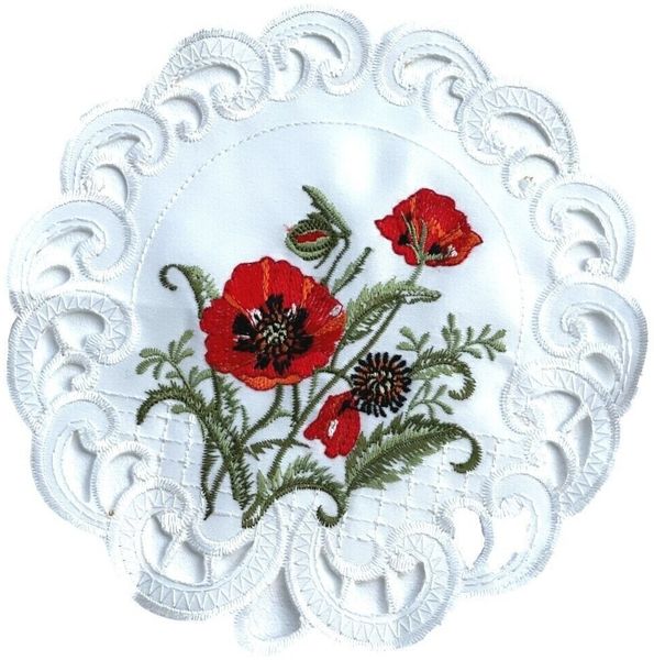 Westernlifestyle Tischdecke Roter Klatschmohn Tischläufer Mitteldecke gestickt weiss Satinoptik